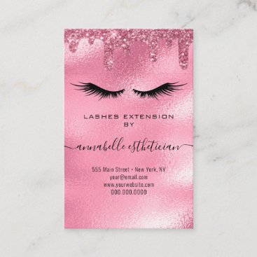 Glitter Pink Eyelash Extension Client Record Business Card