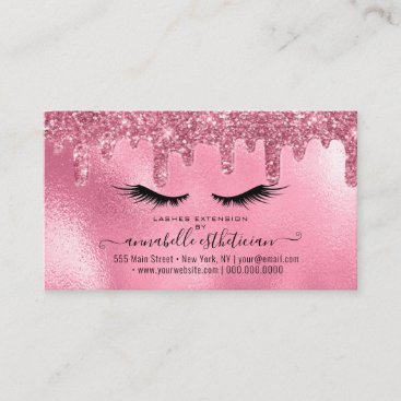Glitter Pink Eyelash Extension Loyalty Business Card