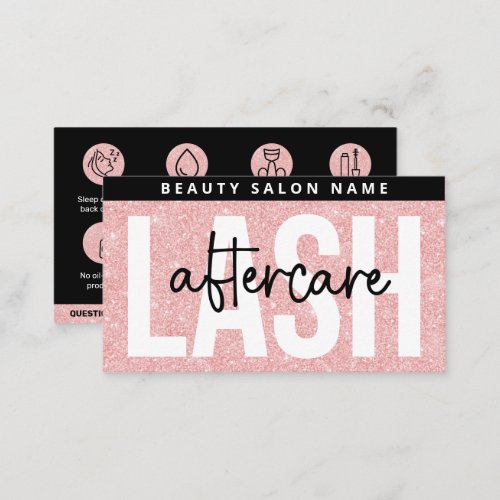 Glitter Pink  Eyelash Extensions Lash Aftercare Business Card