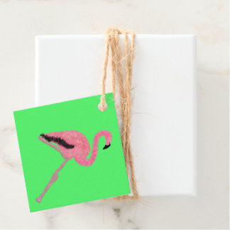 Glitter pink flamingo favor tags