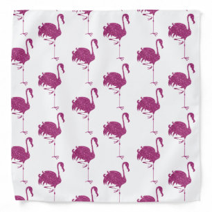 Glitter Pink Flamingos Tiled Pattern On Black Bandana