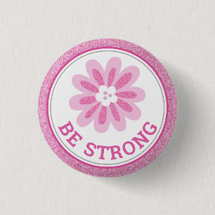 Glitter Pink Flower Breast Cancer Awareness Design Button