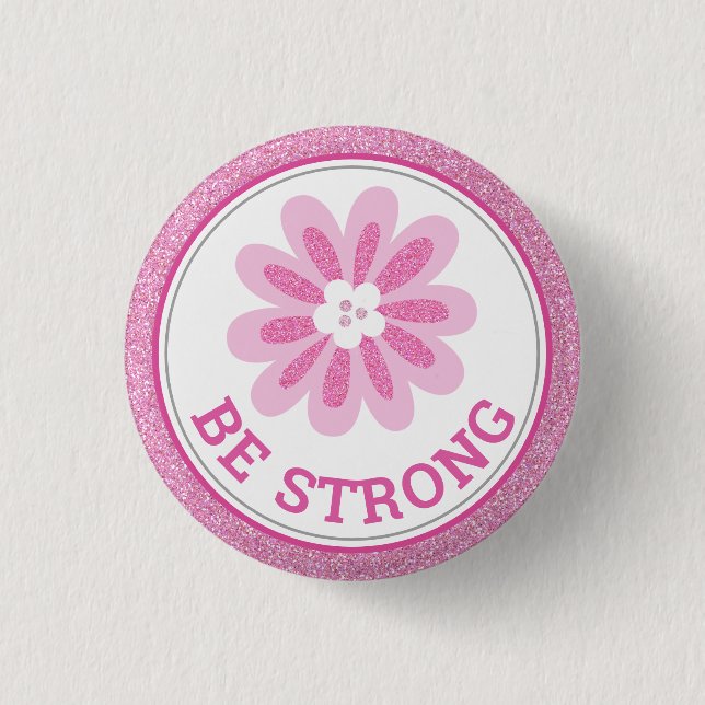 Glitter Pink Flower Breast Cancer Awareness Design Button (Front)