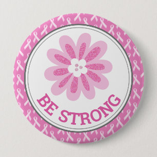 Glitter Pink Flower Breast Cancer Awareness Design Button