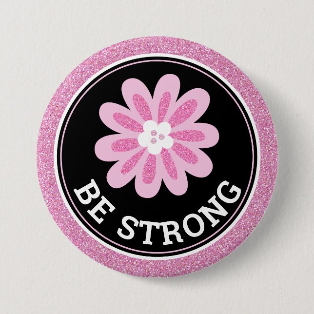 Glitter Pink Flower Breast Cancer Awareness Design Button (Front)