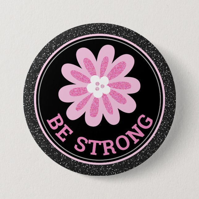 Glitter Pink Flower Breast Cancer Awareness Design Button (Front)