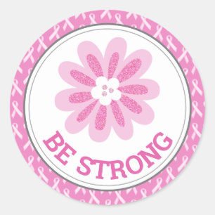 Glitter Pink Flower Breast Cancer Awareness Design Classic Round Sticker