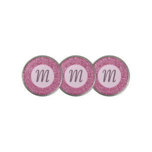 Glitter pink glam elegant custom monogram ladies golf ball marker