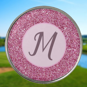 Glitter pink glam elegant custom monogram ladies  golf ball marker