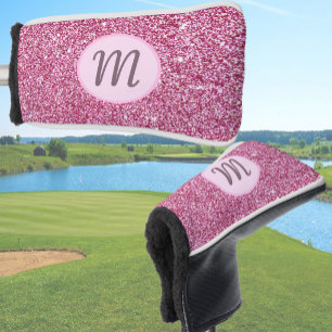 Glitter pink glam elegant custom monogram ladies  golf head cover