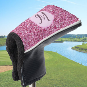 Glitter pink glam elegant custom monogram ladies golf head cover