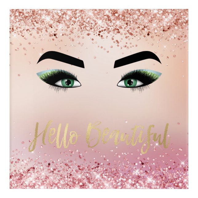 Glitter Pink Green Eyes Eye Lashes Hello Acrylic Print (Front)