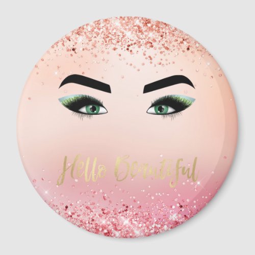 Glitter Pink Green Eyes Eye Lashes Hello Magnet