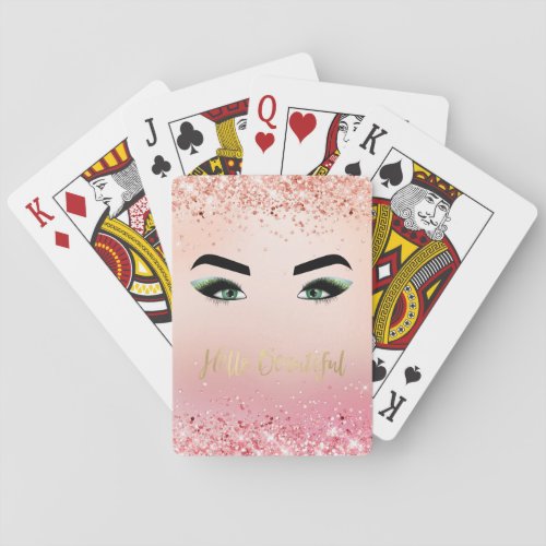 Glitter Pink Green Eyes Eye Lashes Hello Poker Cards