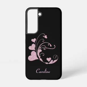 Glitter Pink Heart Swirl Monogram Samsung Galaxy S22 Case