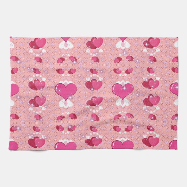 glitter pink heart vibrant romantic wallpaper kitchen towel (Horizontal)
