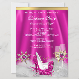 Glitter Pink High Heels Gold Champagne Party Invitation
