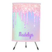Glitter pink iridescent pink rose gold monogram tripod lamp (Front)