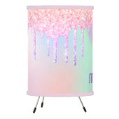 Glitter pink iridescent pink rose gold monogram tripod lamp (Left)