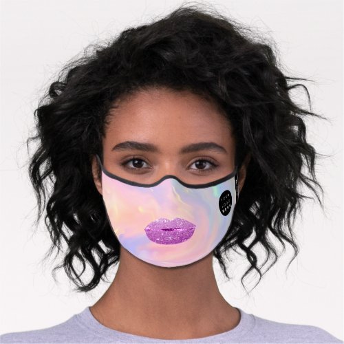 Glitter Pink Kiss Lips Holographic Name Logo Premium Face Mask