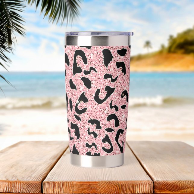 Glitter Pink Leopard Print Tumbler (Beach)