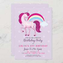 Glitter Pink Magical Unicorn Birthday Invitation