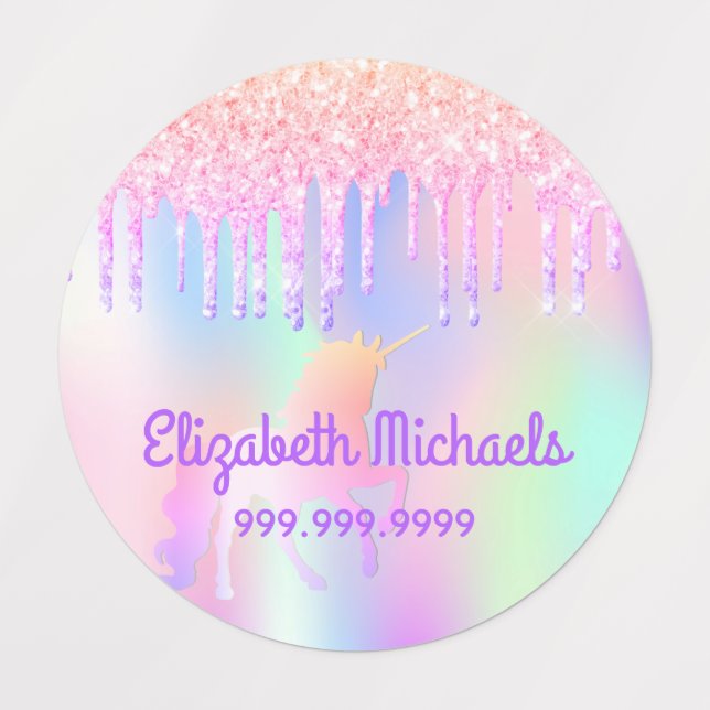 Glitter pink magical unicorn rainbow clothing labels (Design 1)