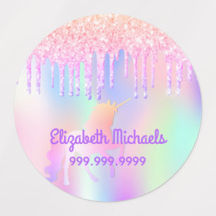 Glitter pink magical unicorn rainbow school labels