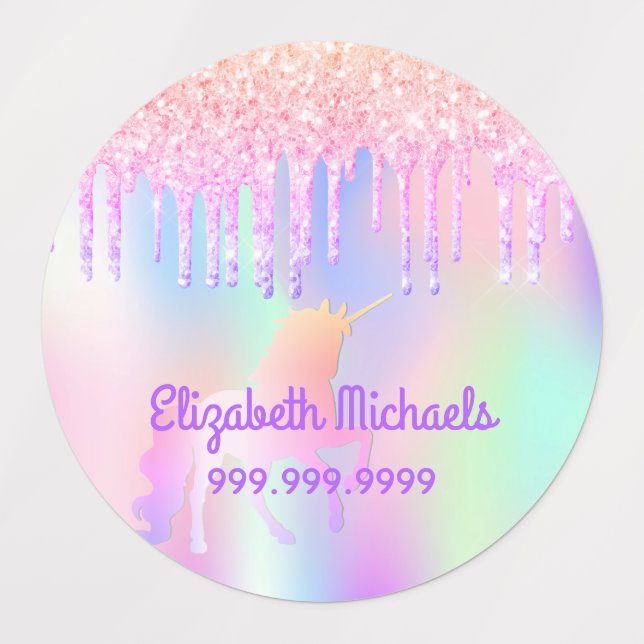 Glitter pink magical unicorn rainbow school labels (Design 1)