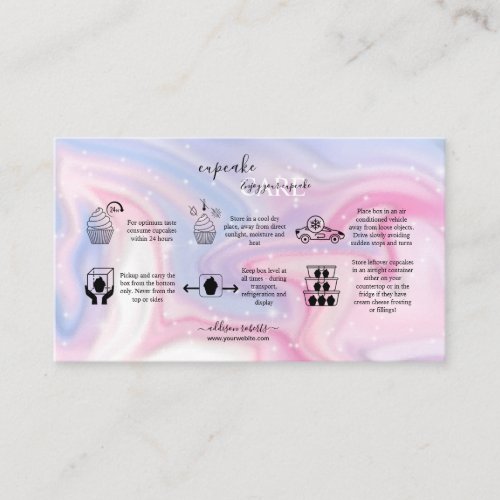 Glitter Pink Marble Splash Liquid  Cupcake Care  Business Card