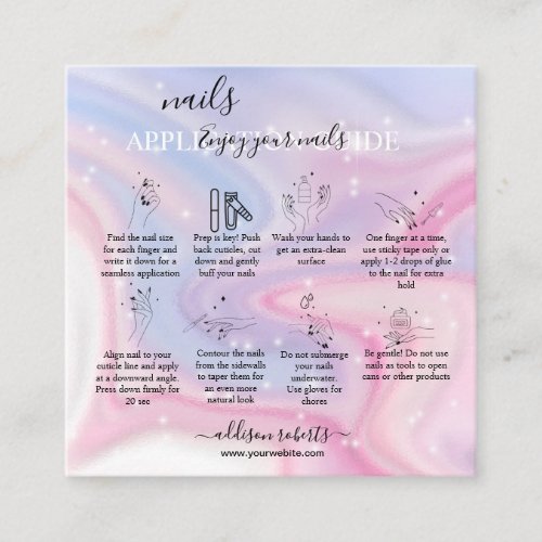 Glitter Pink Marble Splash Nail Application Guide  Square Business Card