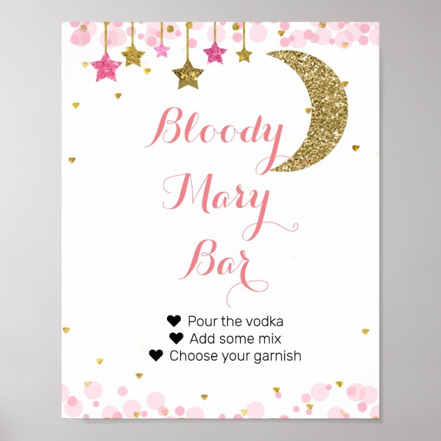 Glitter pink moon Watercolor Bloody Mary Bar Sign (Front)