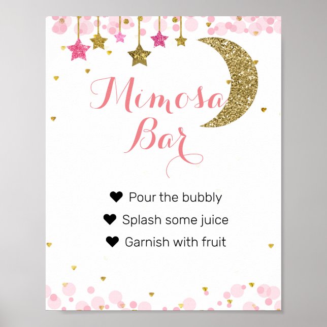 Glitter pink moon Watercolor Mimosa Bar Sign (Front)