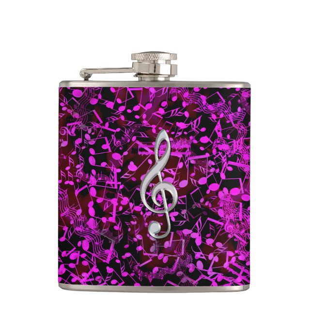 Glitter Pink Musical Notes Treble Clef Music Flask (Front)