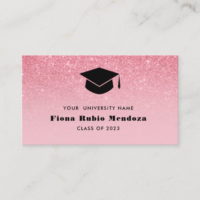 Glitter Pink Ombre Chic Graduation cap Name Insert (Front)
