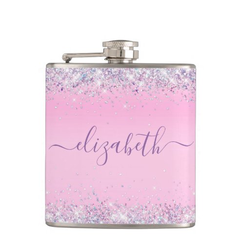 Glitter Pink Personalized Flask