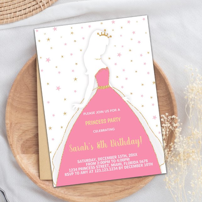 Glitter Pink Princess Birthday Invitations (Glitter Pink Princess Birthday Invitations)