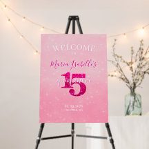 Glitter Pink Quinceñera Welcome Sign