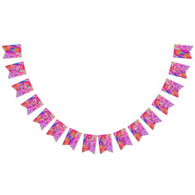 Glitter Pink Rainbow Gold Happy Birthday Bunting Flags (All)