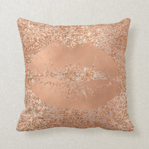 Glitter Pink Rose Gold Blush Sparkly Copper Lips Throw Pillow