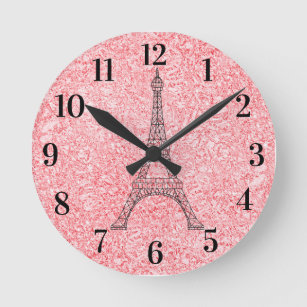 Glitter Pink Rose Gold Paris Acrylic Wall Clock