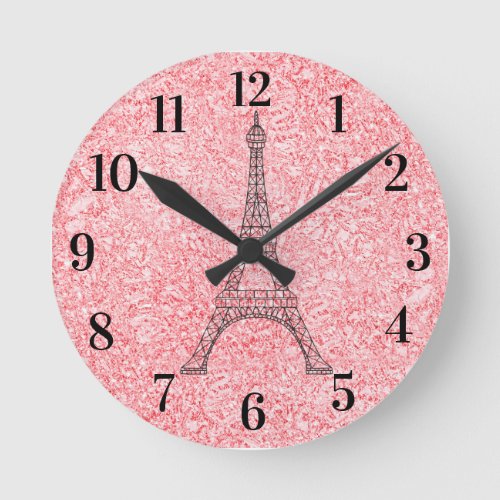 Glitter Pink Rose Gold Paris Acrylic Wall Clock