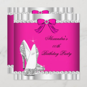 Glitter Pink Silver Glamour High Heels Party Invitation