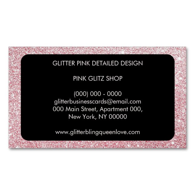 Glitter Pink Simple Feminine Girly Business Card Magnet (Front)