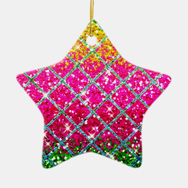 Glitter Pink Snakeskin Ceramic Ornament (Front)