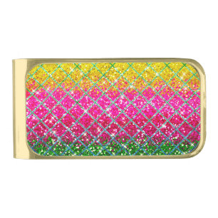 Glitter Pink Snakeskin Gold Finish Money Clip