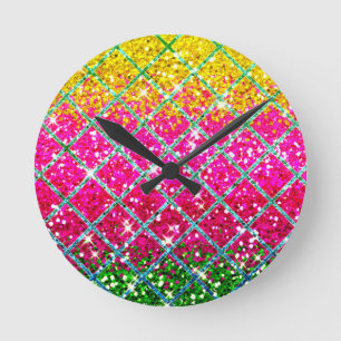 Glitter Pink Snakeskin Round Clock