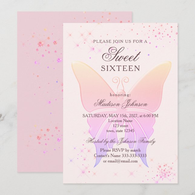 Glitter Pink Sweet 16 Birthday Invitation (Front/Back)