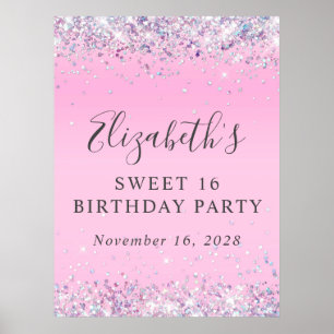 Glitter Pink Sweet 16 Birthday Party Poster