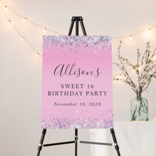 Glitter Pink Sweet 16 Birthday Party Welcome Foam Board